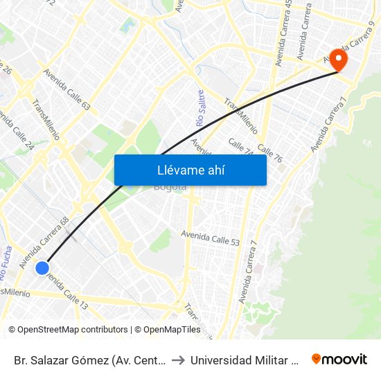 Br. Salazar Gómez (Av. Centenario - Kr 65) (A) to Universidad Militar Nueva Granada map