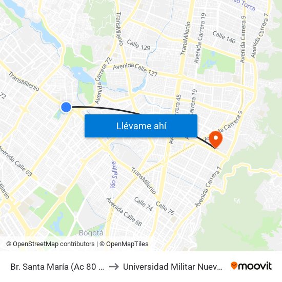 Br. Santa María (Ac 80 - Kr 73b) to Universidad Militar Nueva Granada map