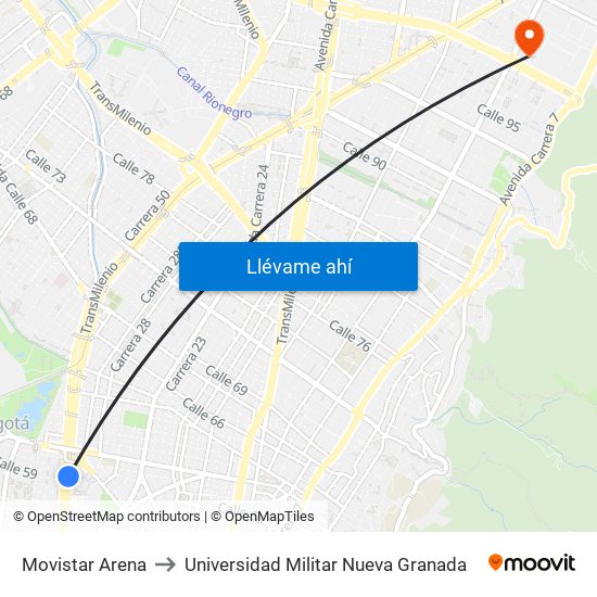 Movistar Arena to Universidad Militar Nueva Granada map