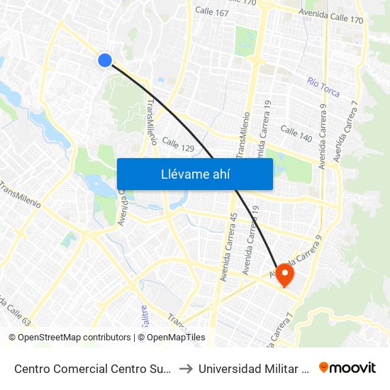 Centro Comercial Centro Suba (Av. Suba - Kr 91) to Universidad Militar Nueva Granada map
