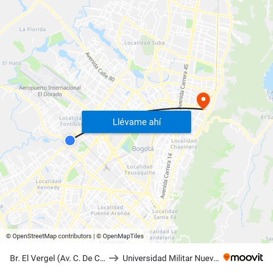 Br. El Vergel (Av. C. De Cali - Cl 18) to Universidad Militar Nueva Granada map