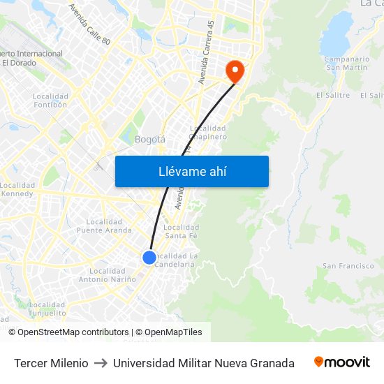 Tercer Milenio to Universidad Militar Nueva Granada map