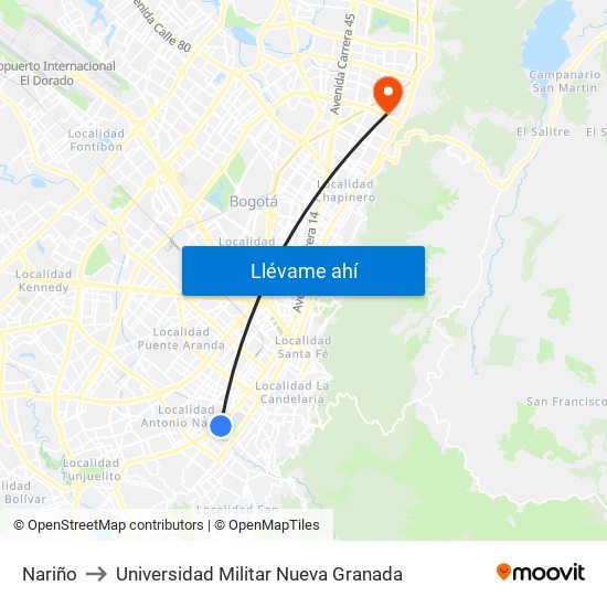 Nariño to Universidad Militar Nueva Granada map