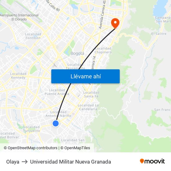 Olaya to Universidad Militar Nueva Granada map