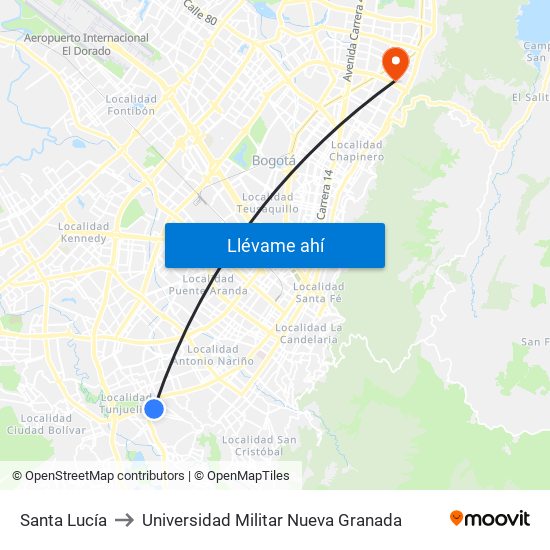 Santa Lucía to Universidad Militar Nueva Granada map