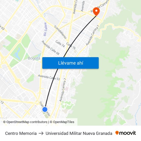 Centro Memoria to Universidad Militar Nueva Granada map
