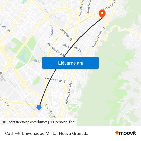 Cad to Universidad Militar Nueva Granada map