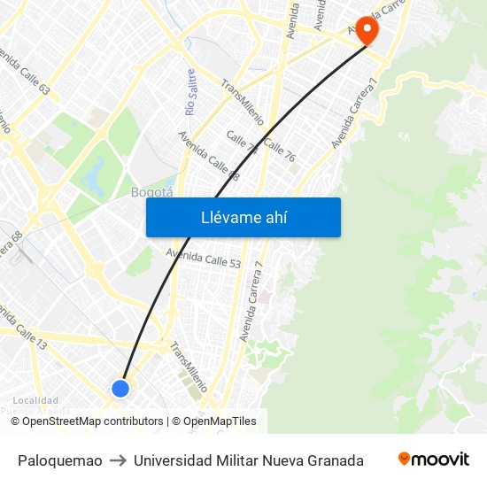 Paloquemao to Universidad Militar Nueva Granada map