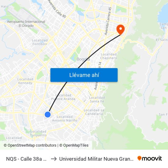 NQS - Calle 38a Sur to Universidad Militar Nueva Granada map