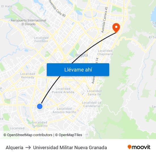 Alquería to Universidad Militar Nueva Granada map