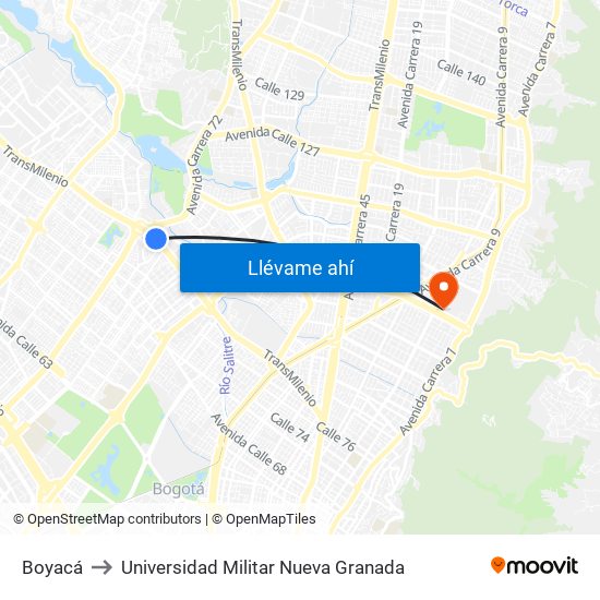 Boyacá to Universidad Militar Nueva Granada map