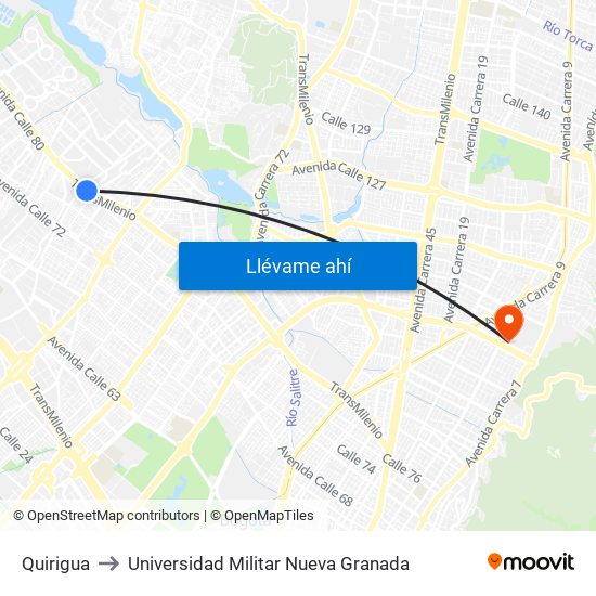 Quirigua to Universidad Militar Nueva Granada map