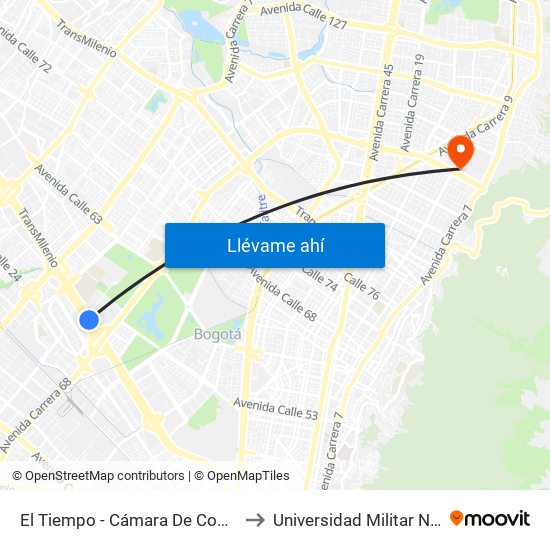 El Tiempo - Cámara De Comercio De Bogotá to Universidad Militar Nueva Granada map