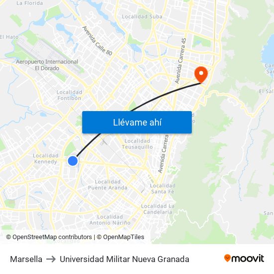 Marsella to Universidad Militar Nueva Granada map