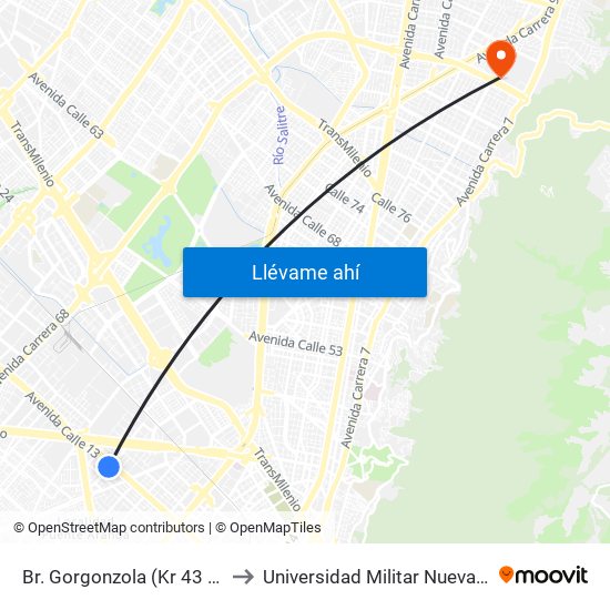 Br. Gorgonzola (Kr 43 - Cl 12b) to Universidad Militar Nueva Granada map