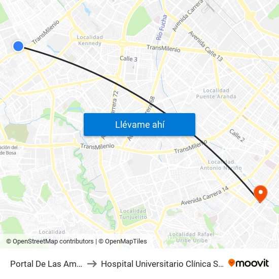 Portal De Las Américas to Hospital Universitario Clínica San Rafael map