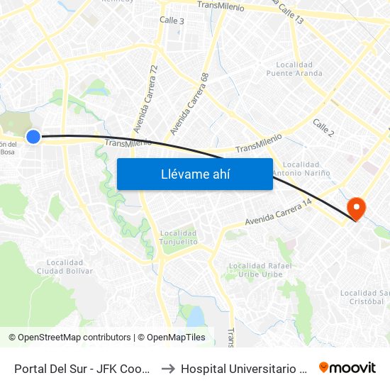 Portal Del Sur - JFK Cooperativa Financiera to Hospital Universitario Clínica San Rafael map