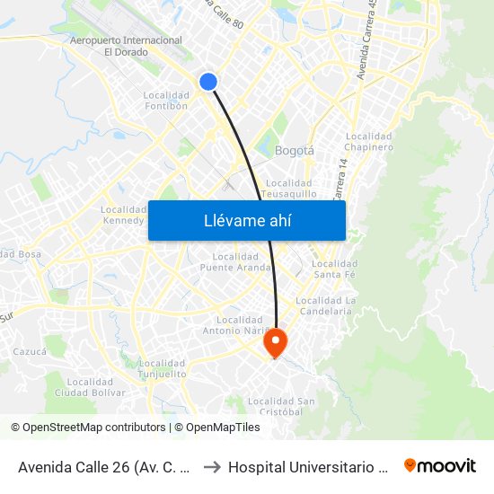 Avenida Calle 26 (Av. C. De Cali - Cl 51) (A) to Hospital Universitario Clínica San Rafael map