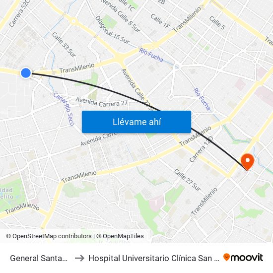 General Santander to Hospital Universitario Clínica San Rafael map