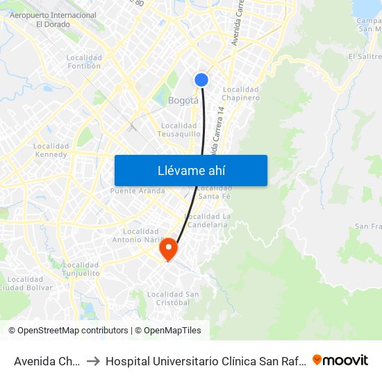 Avenida Chile to Hospital Universitario Clínica San Rafael map