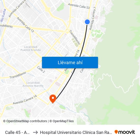 Calle 45 - Asw to Hospital Universitario Clínica San Rafael map