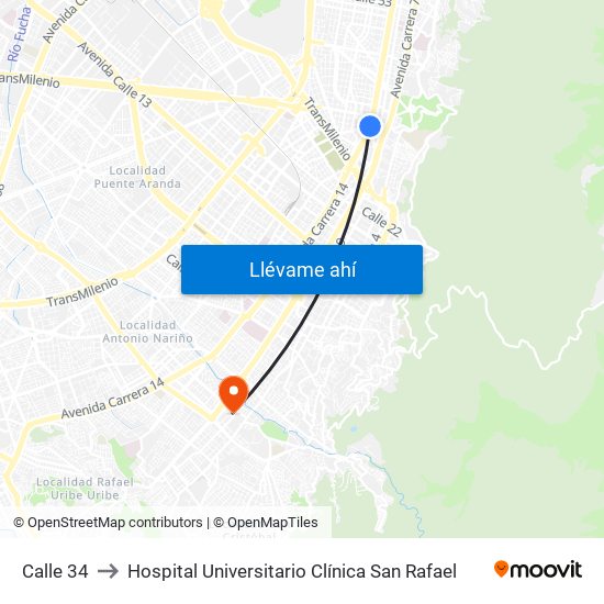 Calle 34 to Hospital Universitario Clínica San Rafael map