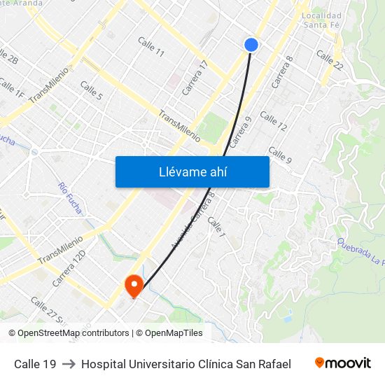 Calle 19 to Hospital Universitario Clínica San Rafael map