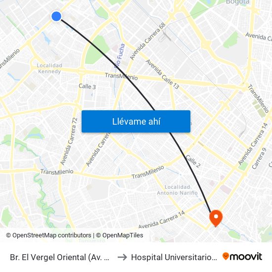 Br. El Vergel Oriental (Av. C. De Cali - Cl 10b) (A) to Hospital Universitario Clínica San Rafael map