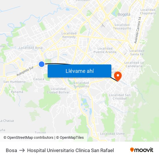 Bosa to Hospital Universitario Clínica San Rafael map