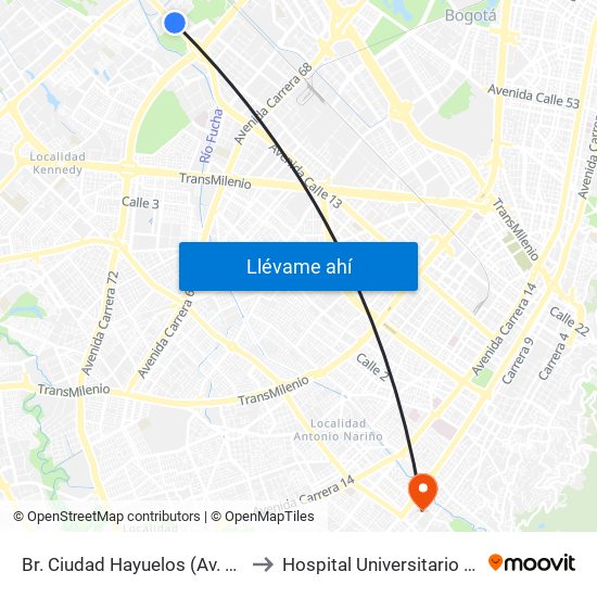 Br. Ciudad Hayuelos (Av. Centenario - Kr 78g) to Hospital Universitario Clínica San Rafael map