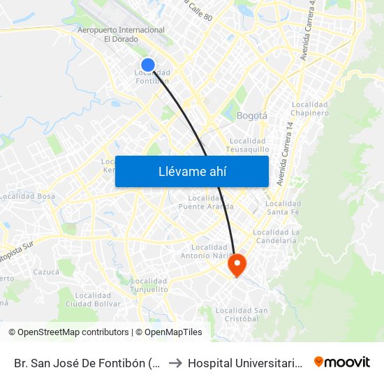 Br. San José De Fontibón (Kr 100 - Av. Esperanza) to Hospital Universitario Clínica San Rafael map
