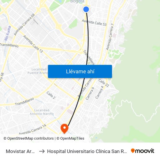 Movistar Arena to Hospital Universitario Clínica San Rafael map