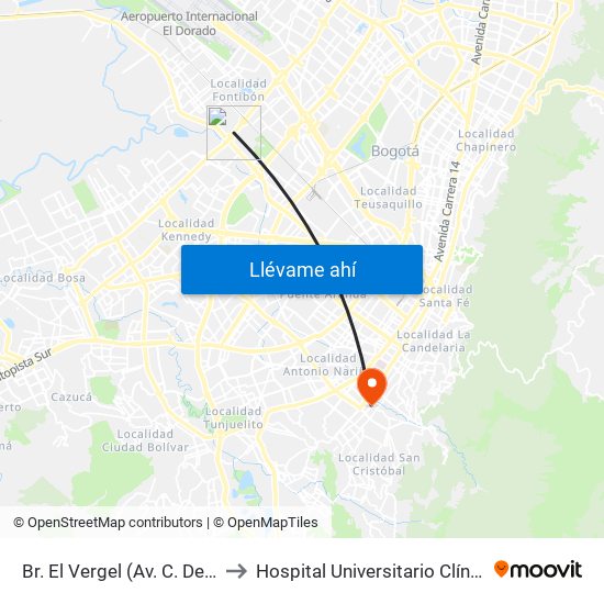 Br. El Vergel (Av. C. De Cali - Cl 18) to Hospital Universitario Clínica San Rafael map