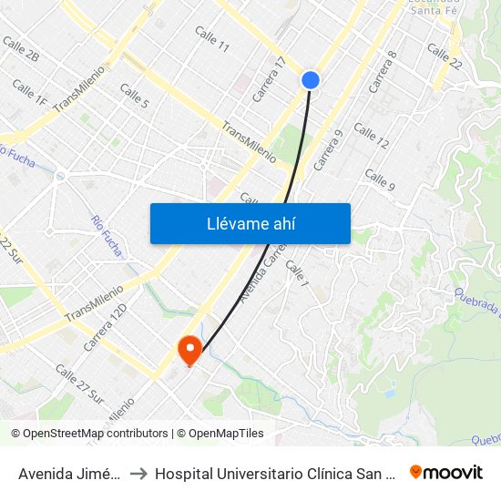 Avenida Jiménez to Hospital Universitario Clínica San Rafael map