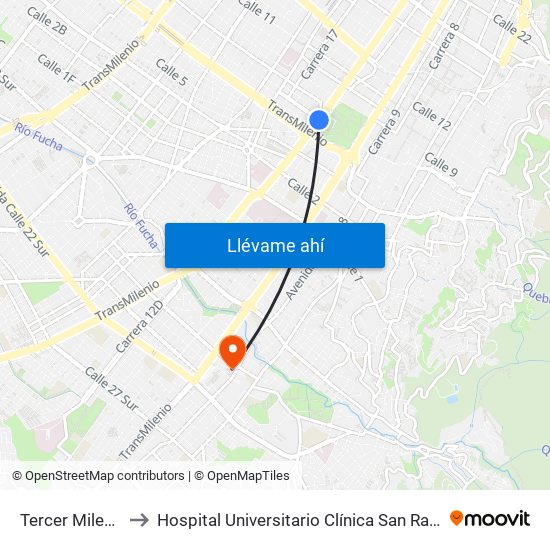 Tercer Milenio to Hospital Universitario Clínica San Rafael map