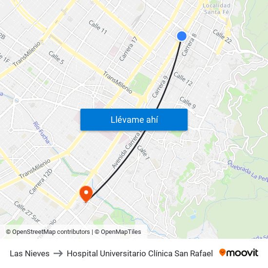 Las Nieves to Hospital Universitario Clínica San Rafael map