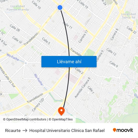 Ricaurte to Hospital Universitario Clínica San Rafael map