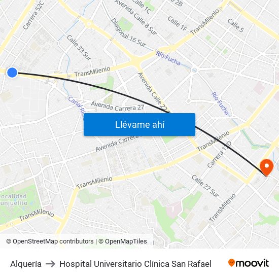 Alquería to Hospital Universitario Clínica San Rafael map