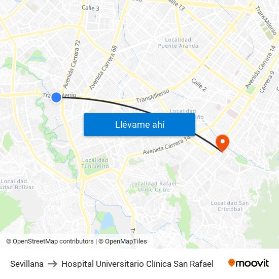 Sevillana to Hospital Universitario Clínica San Rafael map