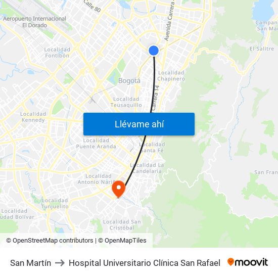 San Martín to Hospital Universitario Clínica San Rafael map