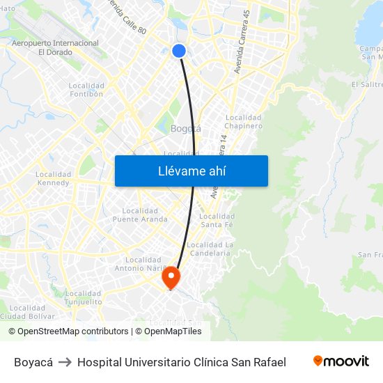 Boyacá to Hospital Universitario Clínica San Rafael map