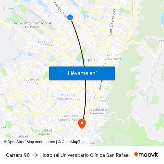 Carrera 90 to Hospital Universitario Clínica San Rafael map