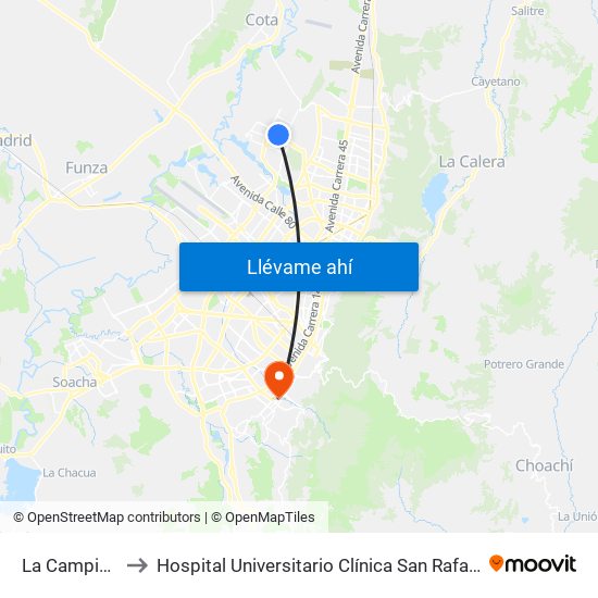 La Campiña to Hospital Universitario Clínica San Rafael map