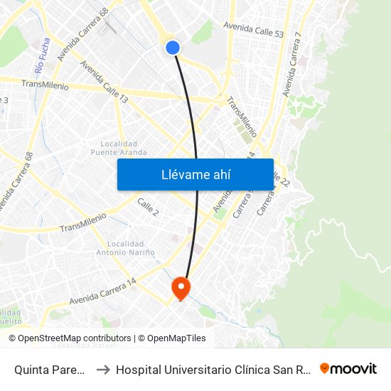 Quinta Paredes to Hospital Universitario Clínica San Rafael map