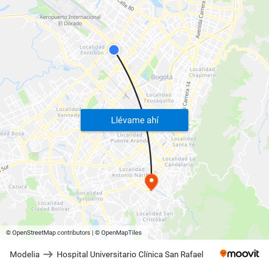 Modelia to Hospital Universitario Clínica San Rafael map