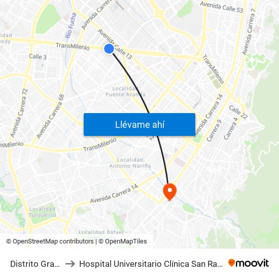 Distrito Grafiti to Hospital Universitario Clínica San Rafael map