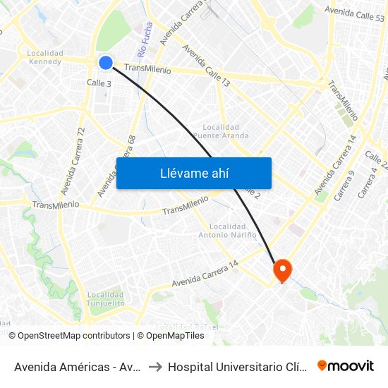 Avenida Américas - Avenida Boyacá to Hospital Universitario Clínica San Rafael map