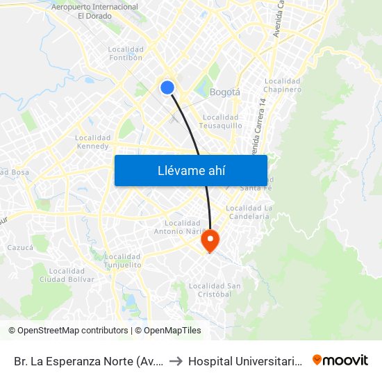 Br. La Esperanza Norte (Av. La Esperanza - Kr 69d) to Hospital Universitario Clínica San Rafael map