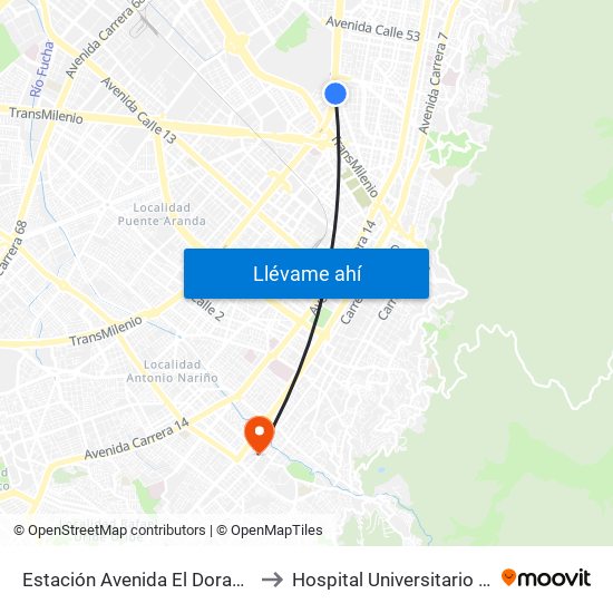 Estación Avenida El Dorado (Av. NQS - Cl 40a) to Hospital Universitario Clínica San Rafael map