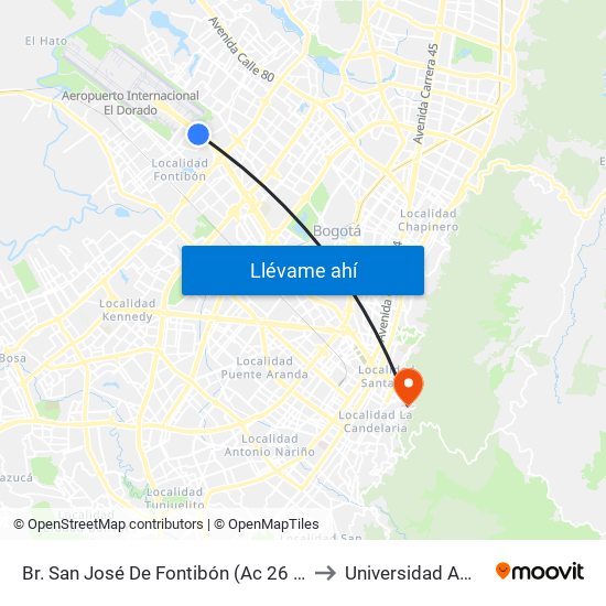 Br. San José De Fontibón (Ac 26 - Kr 96a) to Universidad América map